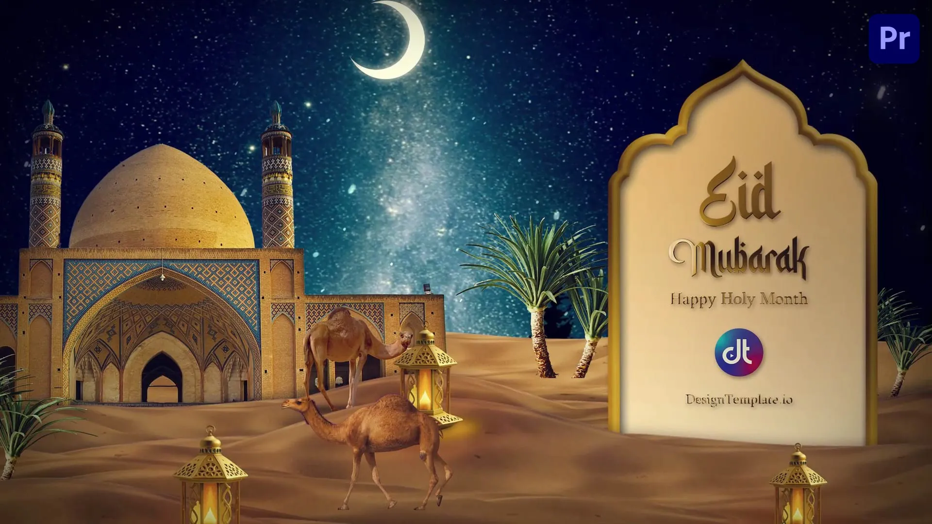 Arabic Desert Theme Eid Greetings 3D Video